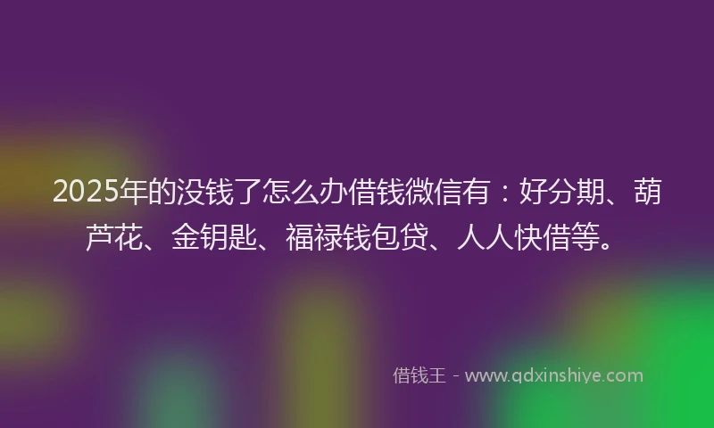 2025年的没钱了怎么办借钱微信有：好分期、葫芦花、金钥匙、福禄钱包贷、人人快借等。