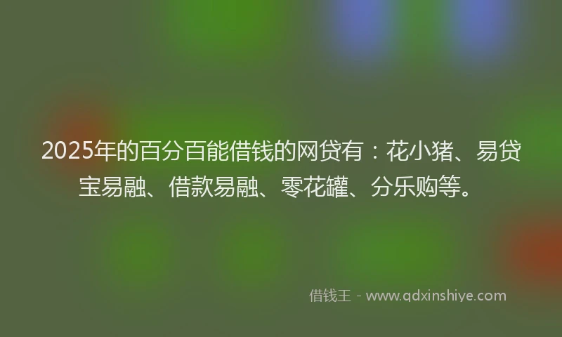 2025年的百分百能借钱的网贷有：花小猪、易贷宝易融、借款易融、零花罐、分乐购等。