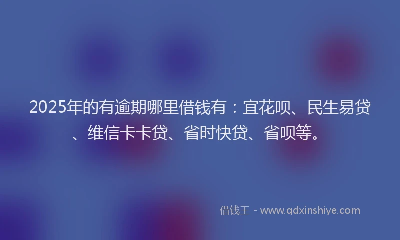 2025年的有逾期哪里借钱有：宜花呗、民生易贷、维信卡卡贷、省时快贷、省呗等。