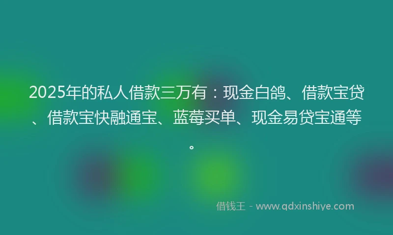 2025年的私人借款三万有：现金白鸽、借款宝贷、借款宝快融通宝、蓝莓买单、现金易贷宝通等。
