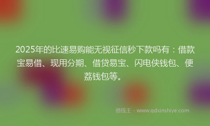 2025年的比速易购能无视征信秒下款吗有：借款宝易借、现用分期、借贷易宝、闪电侠钱包、便荔钱包等。