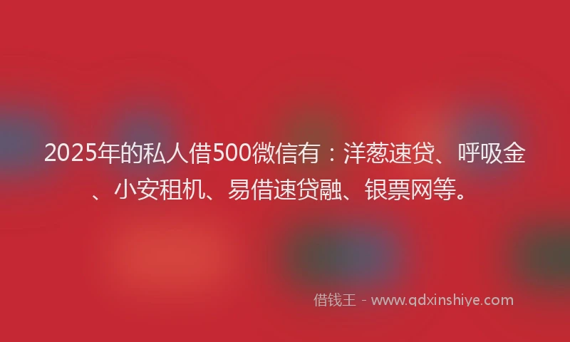 2025年的私人借500微信有：洋葱速贷、呼吸金、小安租机、易借速贷融、银票网等。