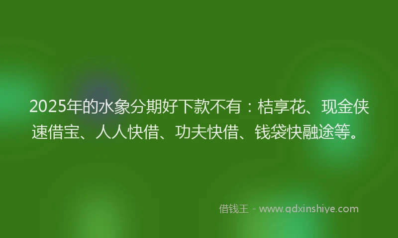 2025年的水象分期好下款不有：桔享花、现金侠速借宝、人人快借、功夫快借、钱袋快融途等。