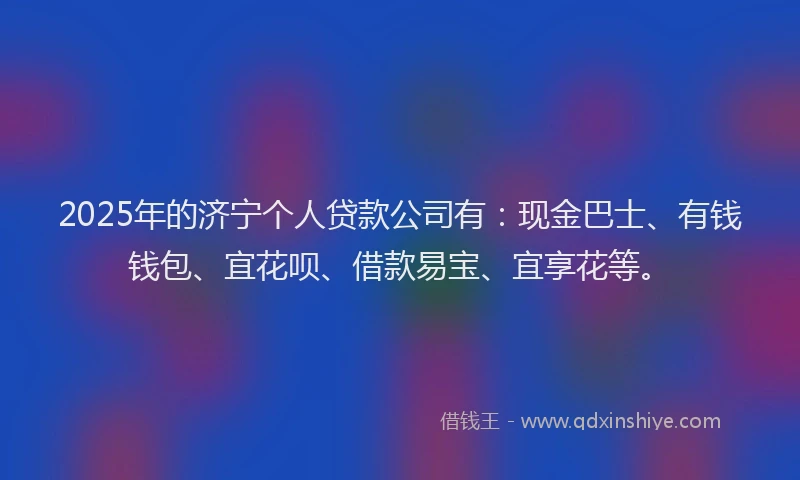2025年的济宁个人贷款公司有：现金巴士、有钱钱包、宜花呗、借款易宝、宜享花等。