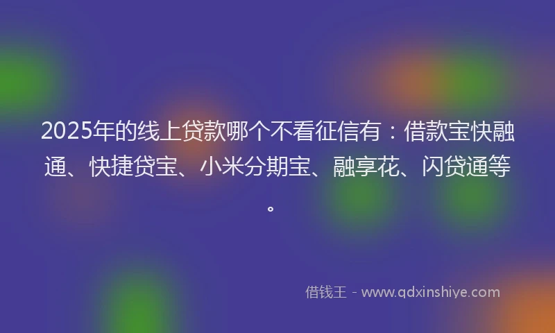 2025年的线上贷款哪个不看征信有：借款宝快融通、快捷贷宝、小米分期宝、融享花、闪贷通等。
