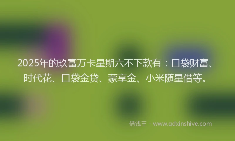 2025年的玖富万卡星期六不下款有：口袋财富、时代花、口袋金贷、蒙享金、小米随星借等。