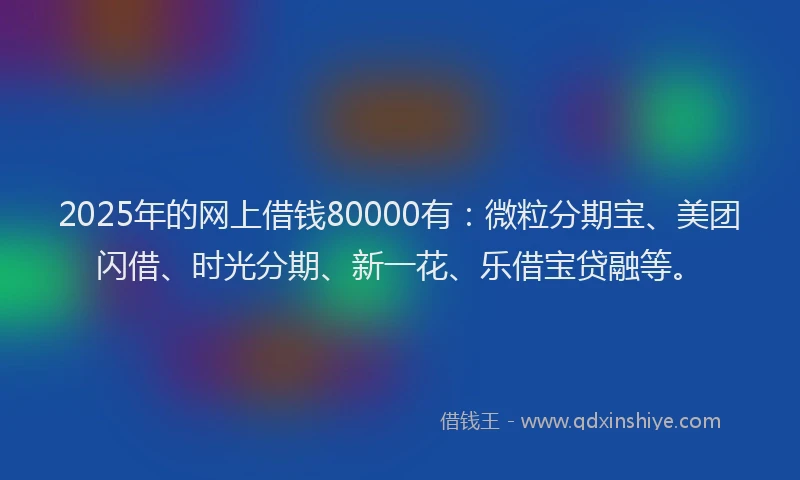 2025年的网上借钱80000有：微粒分期宝、美团闪借、时光分期、新一花、乐借宝贷融等。