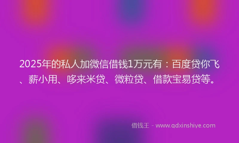 2025年的私人加微信借钱1万元有：百度贷你飞、薪小用、哆来米贷、微粒贷、借款宝易贷等。