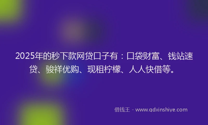 2025年的秒下款网贷口子有：口袋财富、钱站速贷、骏祥优购、现租柠檬、人人快借等。