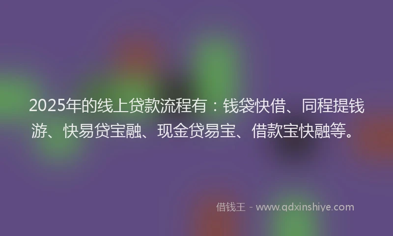 2025年的线上贷款流程有：钱袋快借、同程提钱游、快易贷宝融、现金贷易宝、借款宝快融等。