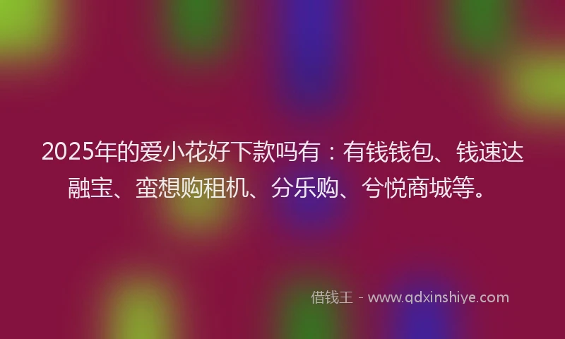 2025年的爱小花好下款吗有：有钱钱包、钱速达融宝、蛮想购租机、分乐购、兮悦商城等。