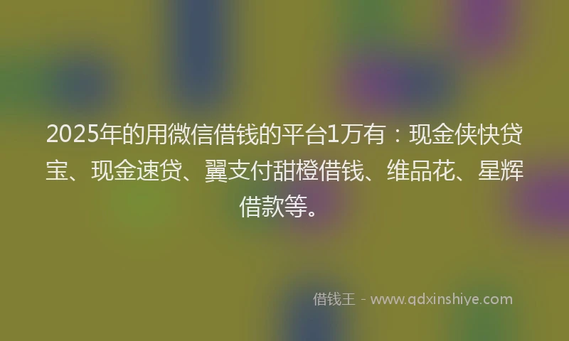 2025年的用微信借钱的平台1万有：现金侠快贷宝、现金速贷、翼支付甜橙借钱、维品花、星辉借款等。