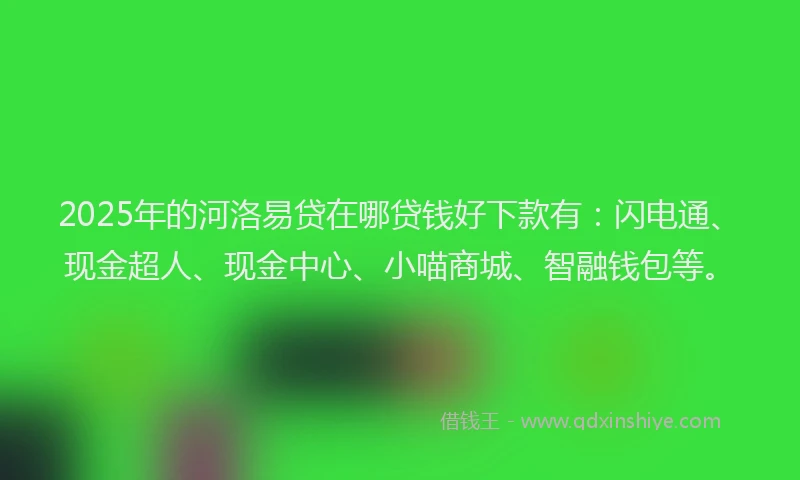 2025年的河洛易贷在哪贷钱好下款有：闪电通、现金超人、现金中心、小喵商城、智融钱包等。