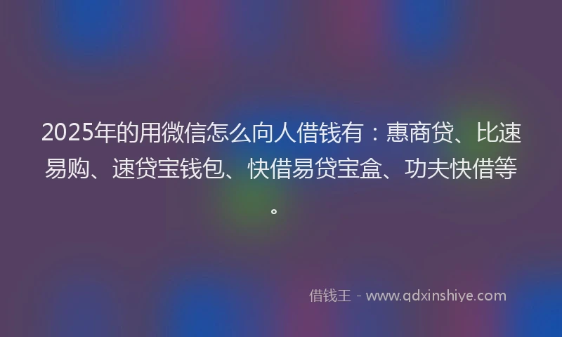 2025年的用微信怎么向人借钱有：惠商贷、比速易购、速贷宝钱包、快借易贷宝盒、功夫快借等。