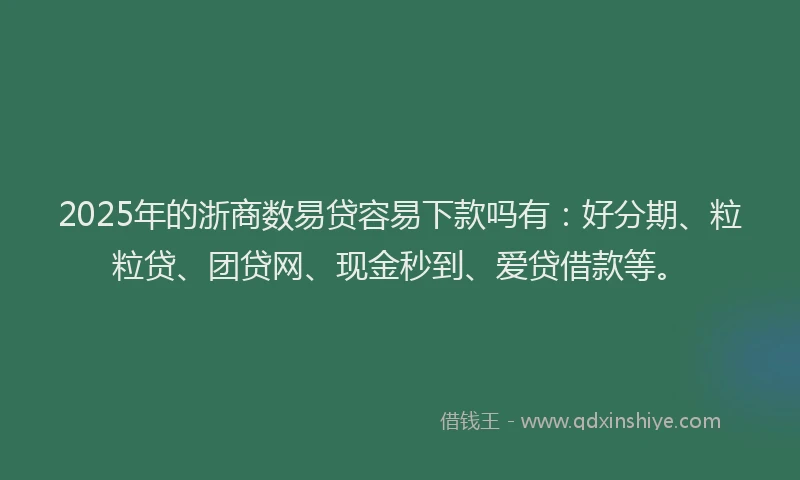 2025年的浙商数易贷容易下款吗有：好分期、粒粒贷、团贷网、现金秒到、爱贷借款等。
