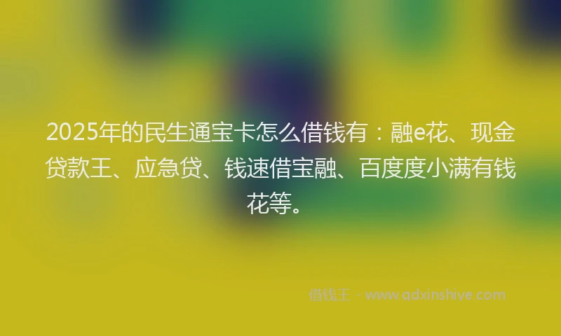 2025年的民生通宝卡怎么借钱有：融e花、现金贷款王、应急贷、钱速借宝融、百度度小满有钱花等。