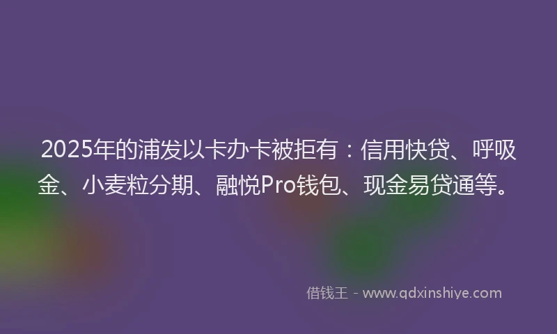 2025年的浦发以卡办卡被拒有：信用快贷、呼吸金、小麦粒分期、融悦Pro钱包、现金易贷通等。