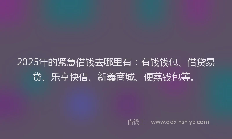 2025年的紧急借钱去哪里有：有钱钱包、借贷易贷、乐享快借、新鑫商城、便荔钱包等。