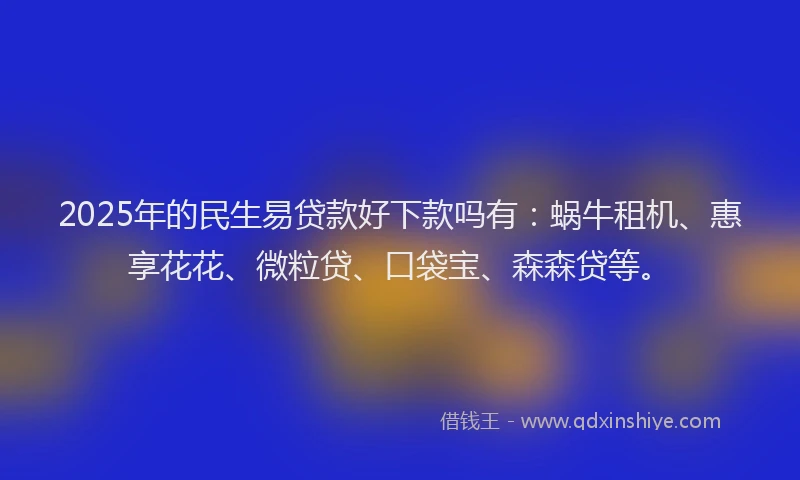 2025年的民生易贷款好下款吗有：蜗牛租机、惠享花花、微粒贷、口袋宝、森森贷等。