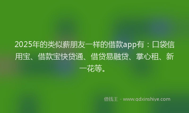 2025年的类似薪朋友一样的借款app有：口袋信用宝、借款宝快贷通、借贷易融贷、掌心租、新一花等。