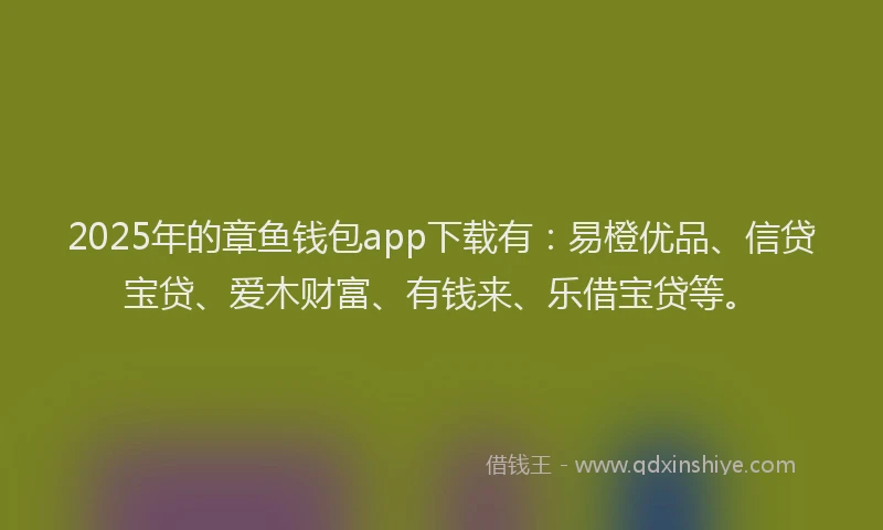 2025年的章鱼钱包app下载有：易橙优品、信贷宝贷、爱木财富、有钱来、乐借宝贷等。