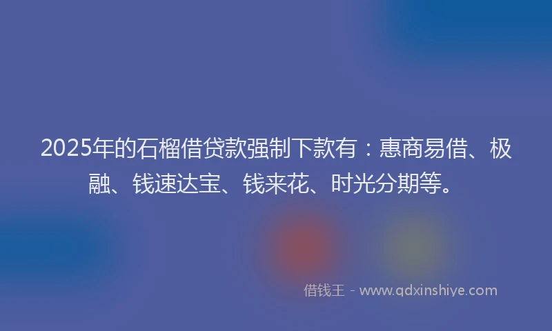 2025年的石榴借贷款强制下款有：惠商易借、极融、钱速达宝、钱来花、时光分期等。