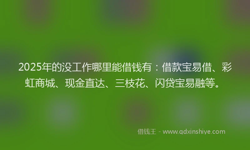 2025年的没工作哪里能借钱有：借款宝易借、彩虹商城、现金直达、三枝花、闪贷宝易融等。
