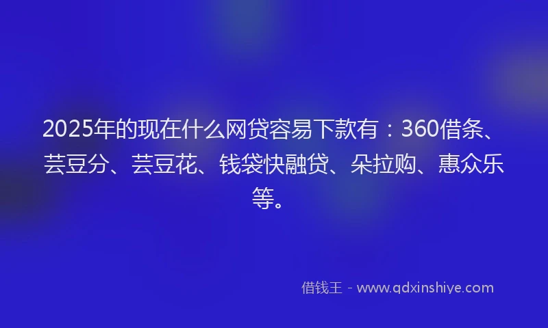 2025年的现在什么网贷容易下款有：360借条、芸豆分、芸豆花、钱袋快融贷、朵拉购、惠众乐等。