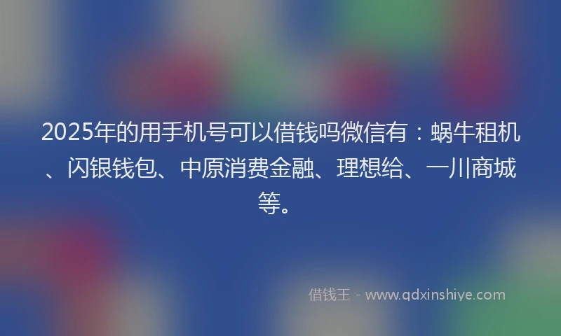 2025年的用手机号可以借钱吗微信有：蜗牛租机、闪银钱包、中原消费金融、理想给、一川商城等。
