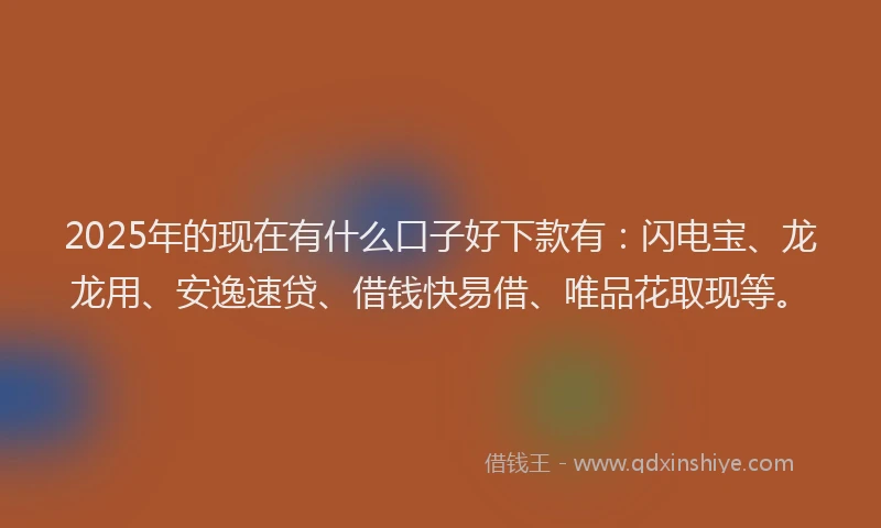 2025年的现在有什么口子好下款有：闪电宝、龙龙用、安逸速贷、借钱快易借、唯品花取现等。