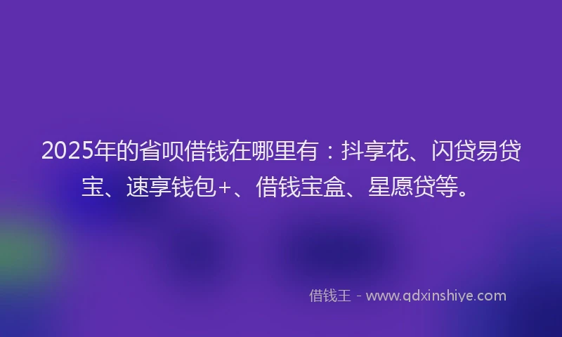 2025年的省呗借钱在哪里有：抖享花、闪贷易贷宝、速享钱包+、借钱宝盒、星愿贷等。