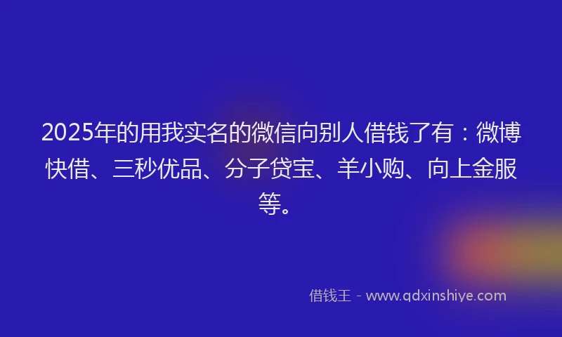 2025年的用我实名的微信向别人借钱了有：微博快借、三秒优品、分子贷宝、羊小购、向上金服等。