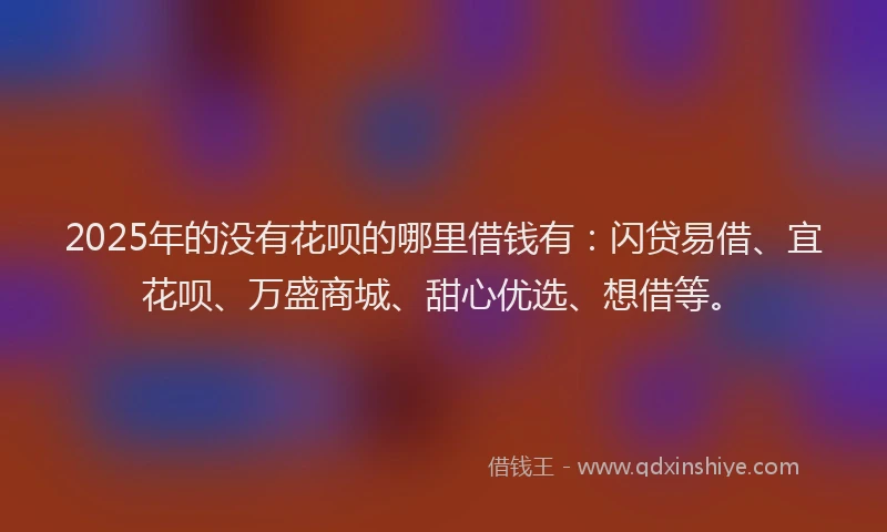 2025年的没有花呗的哪里借钱有：闪贷易借、宜花呗、万盛商城、甜心优选、想借等。