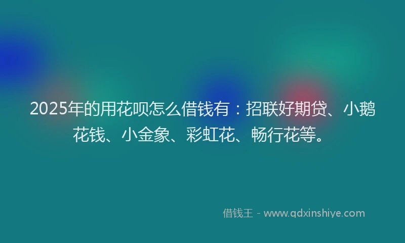 2025年的用花呗怎么借钱有：招联好期贷、小鹅花钱、小金象、彩虹花、畅行花等。