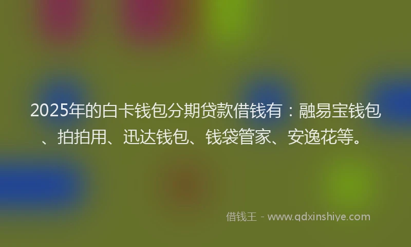2025年的白卡钱包分期贷款借钱有：融易宝钱包、拍拍用、迅达钱包、钱袋管家、安逸花等。