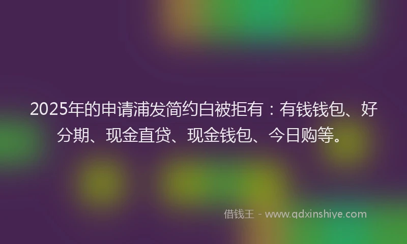 2025年的申请浦发简约白被拒有：有钱钱包、好分期、现金直贷、现金钱包、今日购等。