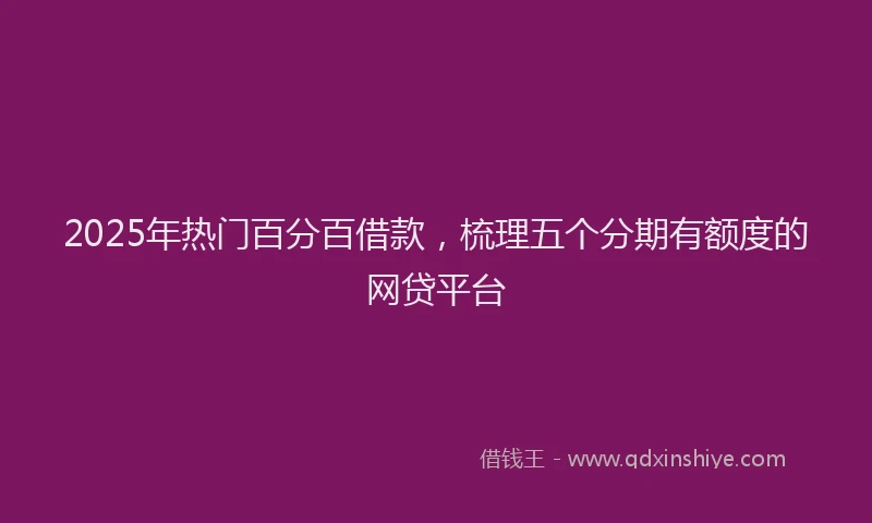 2025年热门百分百借款，梳理五个分期有额度的网贷平台