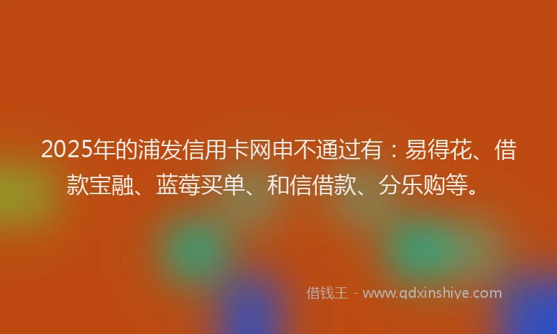 2025年的浦发信用卡网申不通过有：易得花、借款宝融、蓝莓买单、和信借款、分乐购等。