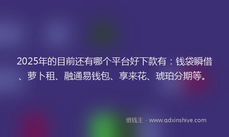 2025年的目前还有哪个平台好下款有：钱袋瞬借、萝卜租、融通易钱包、享来花、琥珀分期等。