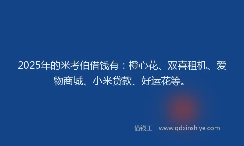 2025年的米考伯借钱有：橙心花、双喜租机、爱物商城、小米贷款、好运花等。