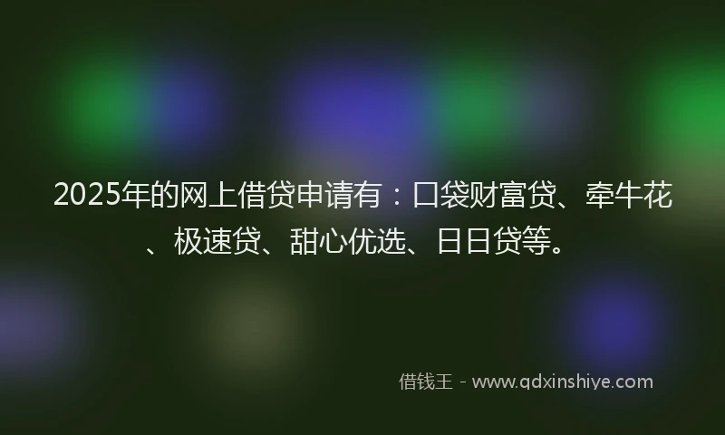 2025年的网上借贷申请有：口袋财富贷、牵牛花、极速贷、甜心优选、日日贷等。