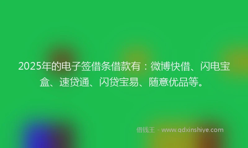 2025年的电子签借条借款有：微博快借、闪电宝盒、速贷通、闪贷宝易、随意优品等。