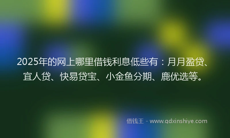 2025年的网上哪里借钱利息低些有：月月盈贷、宜人贷、快易贷宝、小金鱼分期、鹿优选等。