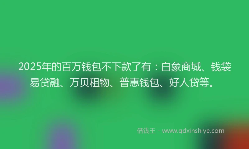2025年的百万钱包不下款了有：白象商城、钱袋易贷融、万贝租物、普惠钱包、好人贷等。