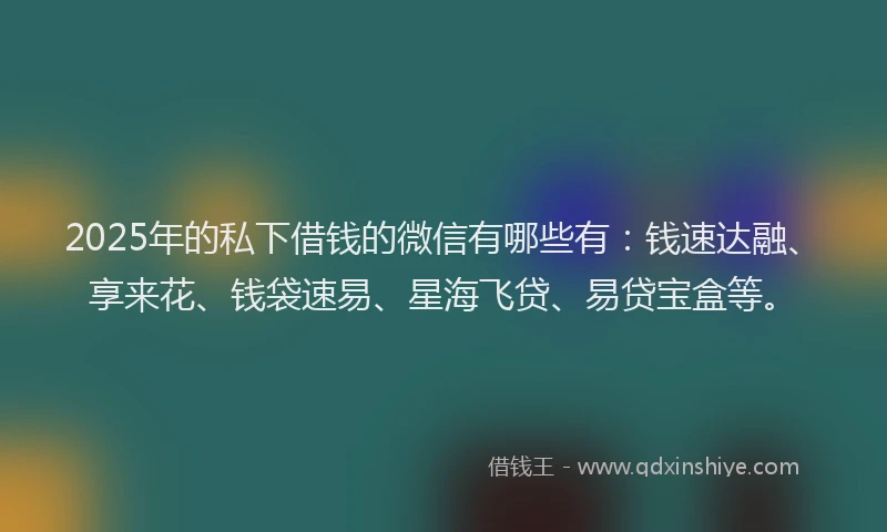 2025年的私下借钱的微信有哪些有：钱速达融、享来花、钱袋速易、星海飞贷、易贷宝盒等。