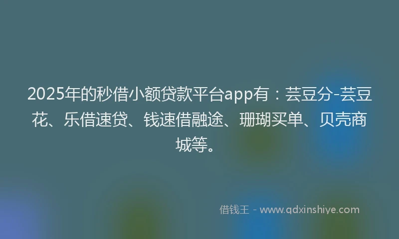 2025年的秒借小额贷款平台app有：芸豆分-芸豆花、乐借速贷、钱速借融途、珊瑚买单、贝壳商城等。