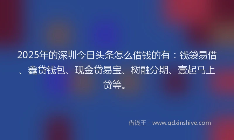 2025年的深圳今日头条怎么借钱的有：钱袋易借、鑫贷钱包、现金贷易宝、树融分期、壹起马上贷等。