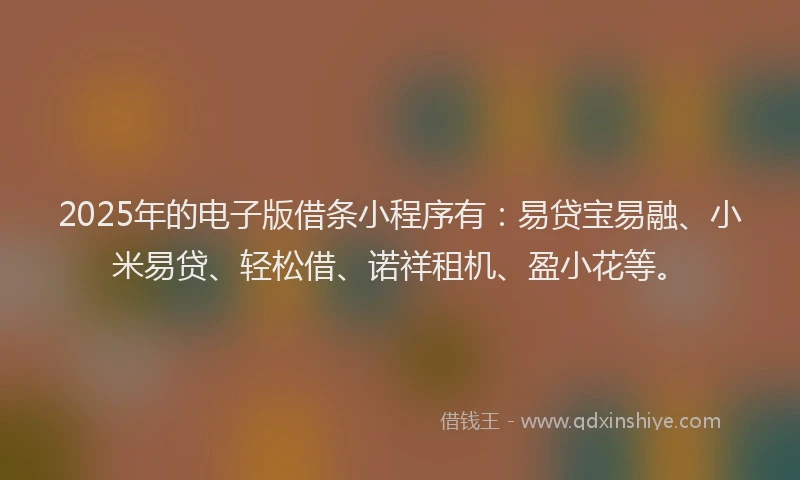 2025年的电子版借条小程序有：易贷宝易融、小米易贷、轻松借、诺祥租机、盈小花等。