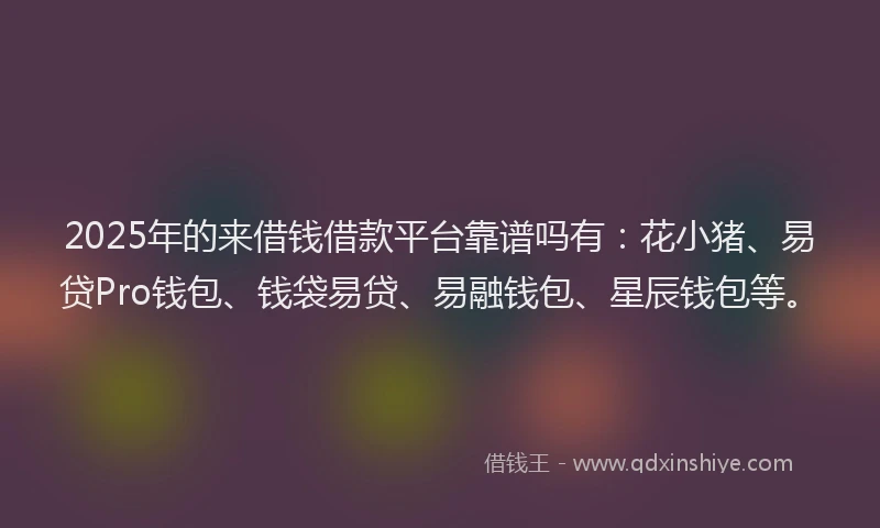 2025年的来借钱借款平台靠谱吗有：花小猪、易贷Pro钱包、钱袋易贷、易融钱包、星辰钱包等。
