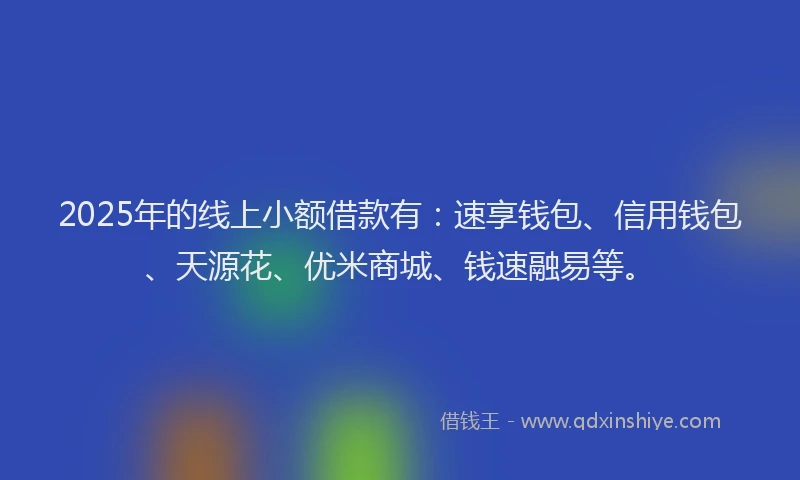 2025年的线上小额借款有：速享钱包、信用钱包、天源花、优米商城、钱速融易等。